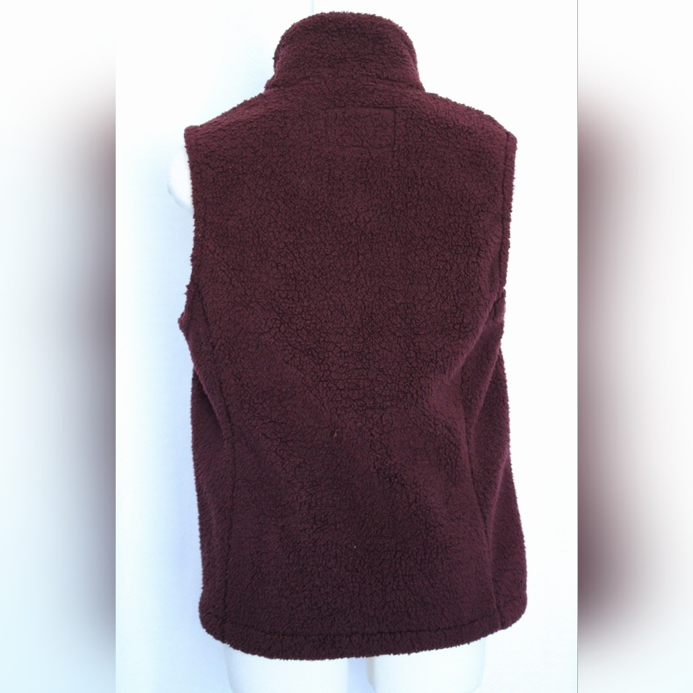 Sage Burgundy Sherpa Fleece Vest Small Plaid Lined - Picture 7 of 8